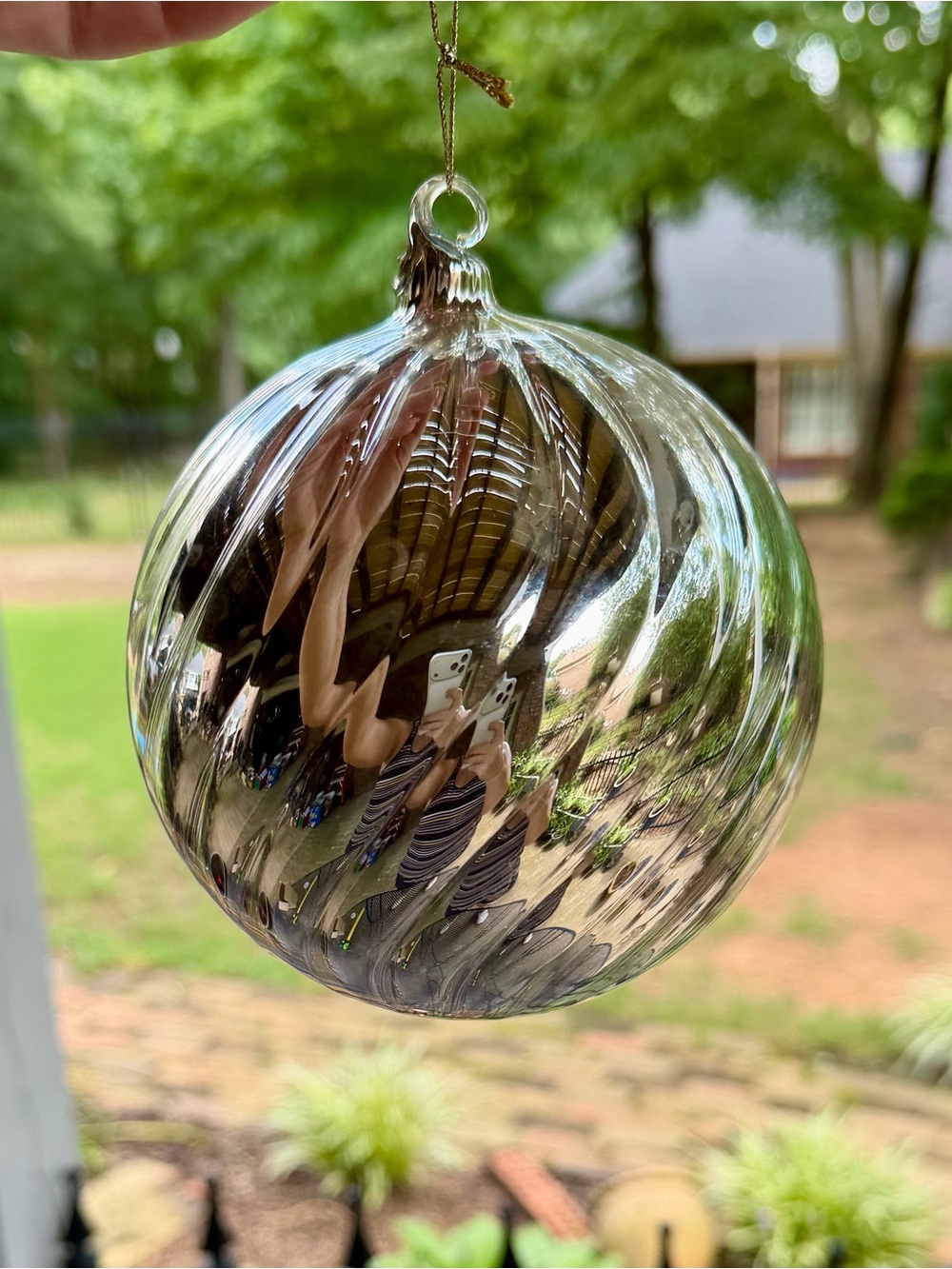 Glass Holiday Ornament, Silver Swirl Reflective